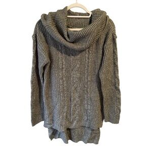 Warehouse One Grey Cable Knit Cowl Neck Sweater Size XL Cozy Warm Fall Winter